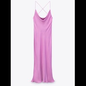 ZARA Pink Spaghetti Strap cowl satin open back midi dress XS NWT - Valentines💕